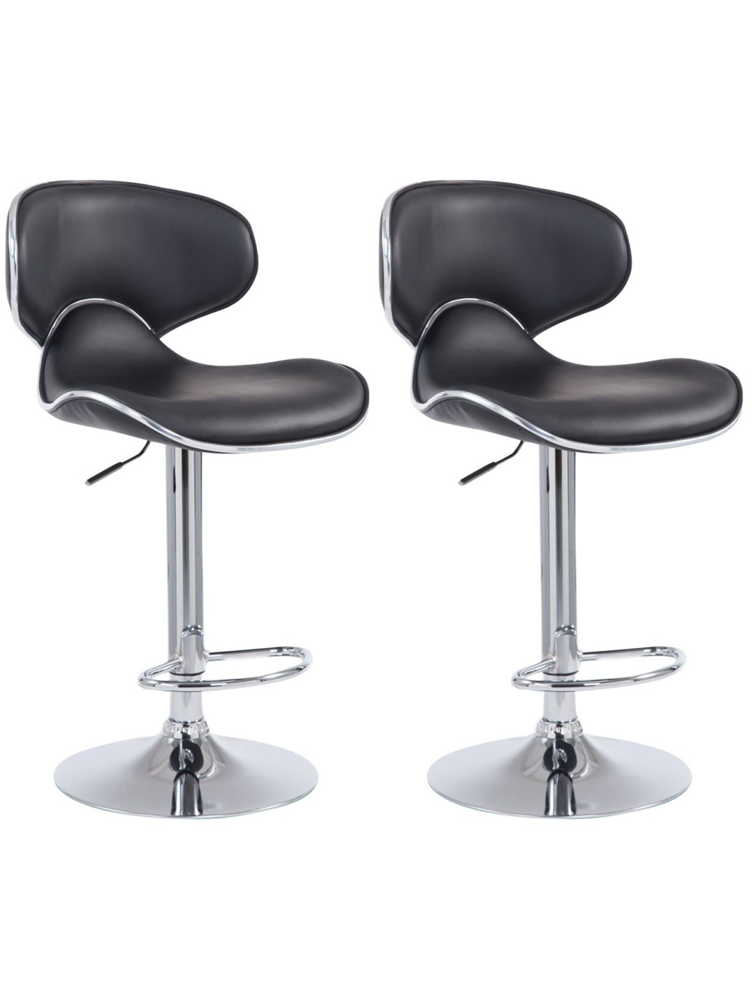 Lot de 2 tabourets de bar Las Vegas V2 similicuir chrome, noir