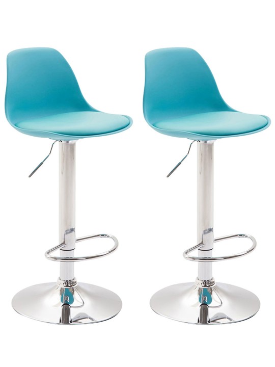 Lot de 2 tabourets de bar Kiel plastique chromé, bleu