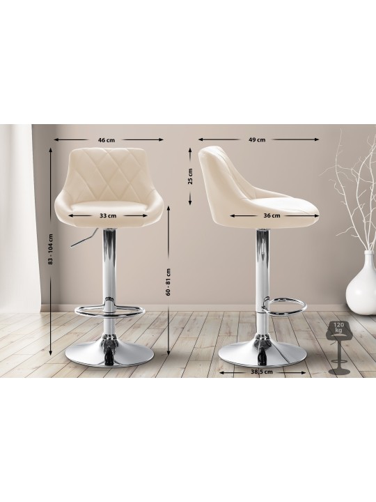 Tabouret de bar Lazio simili cuir chromé, crème
