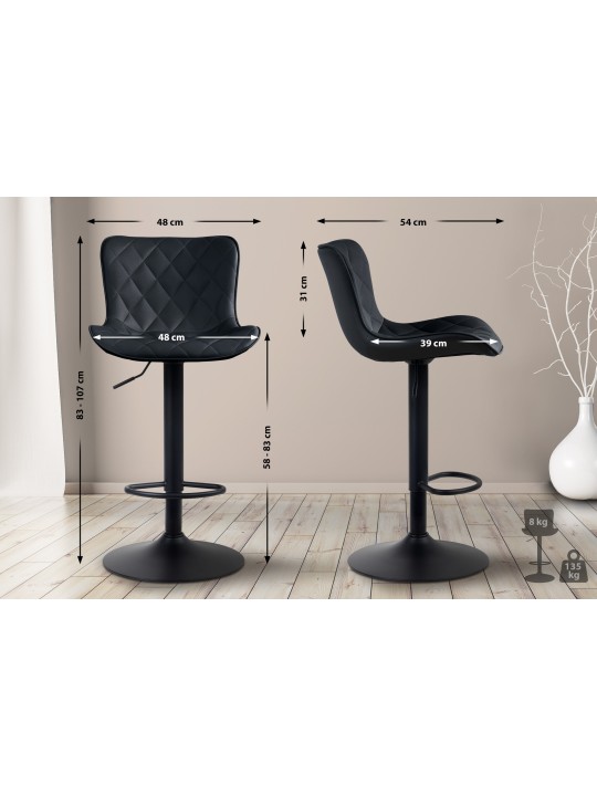 Tabouret de bar Emma simili cuir, noir