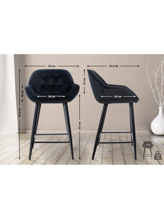 Tabouret de bar Gibson velours, noir Tabouret de bar Gibson velours, noir