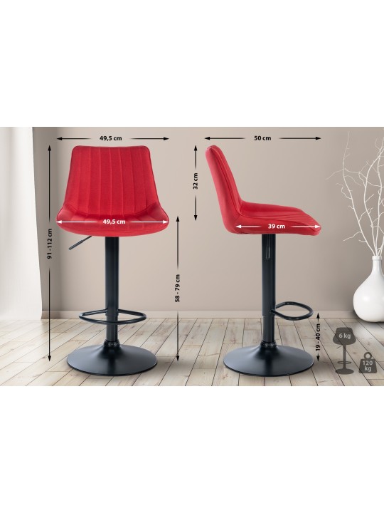 Tabouret de bar Toni tissu, rouge