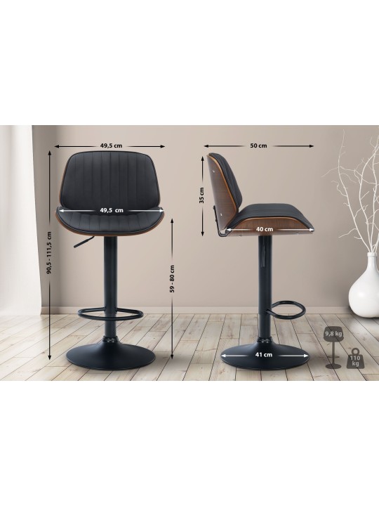 Tabouret de bar Nova simili cuir, noyer/noir