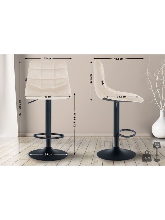 Tabouret de bar Jerry velours, crème Tabouret de bar Jerry velours, crème