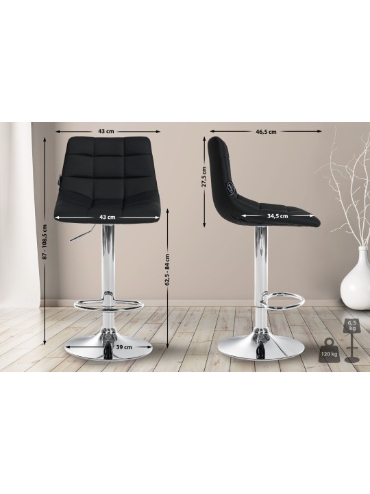 Tabouret de bar Jerry simili cuir chromé, noir