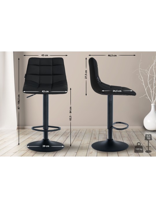 Tabouret de bar Jerry simili cuir, noir