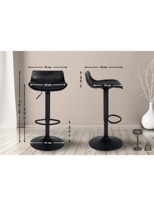 Tabouret de bar Aveiro simili cuir, noir