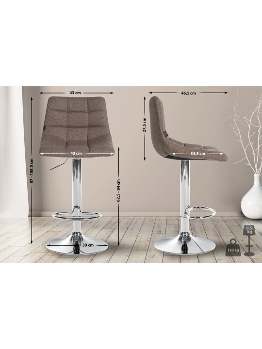 Tabouret de bar Jerry tissu chrome, taupe
