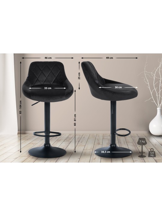 Tabouret de bar Lazio velours, noir