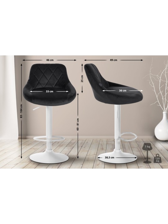 Tabouret de bar Lazio velours, noir