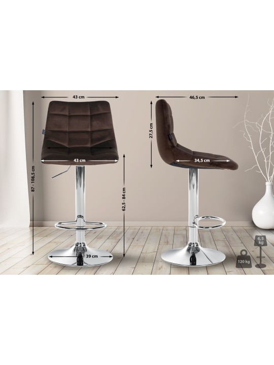 Lot de 2 tabourets de bar Jerry velours chrome, brun Lot de 2 tabourets de bar Jerry velours chrome, brun