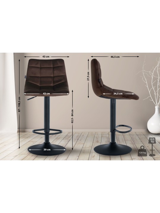 Lot de 2 tabourets de bar Jerry velours, brun