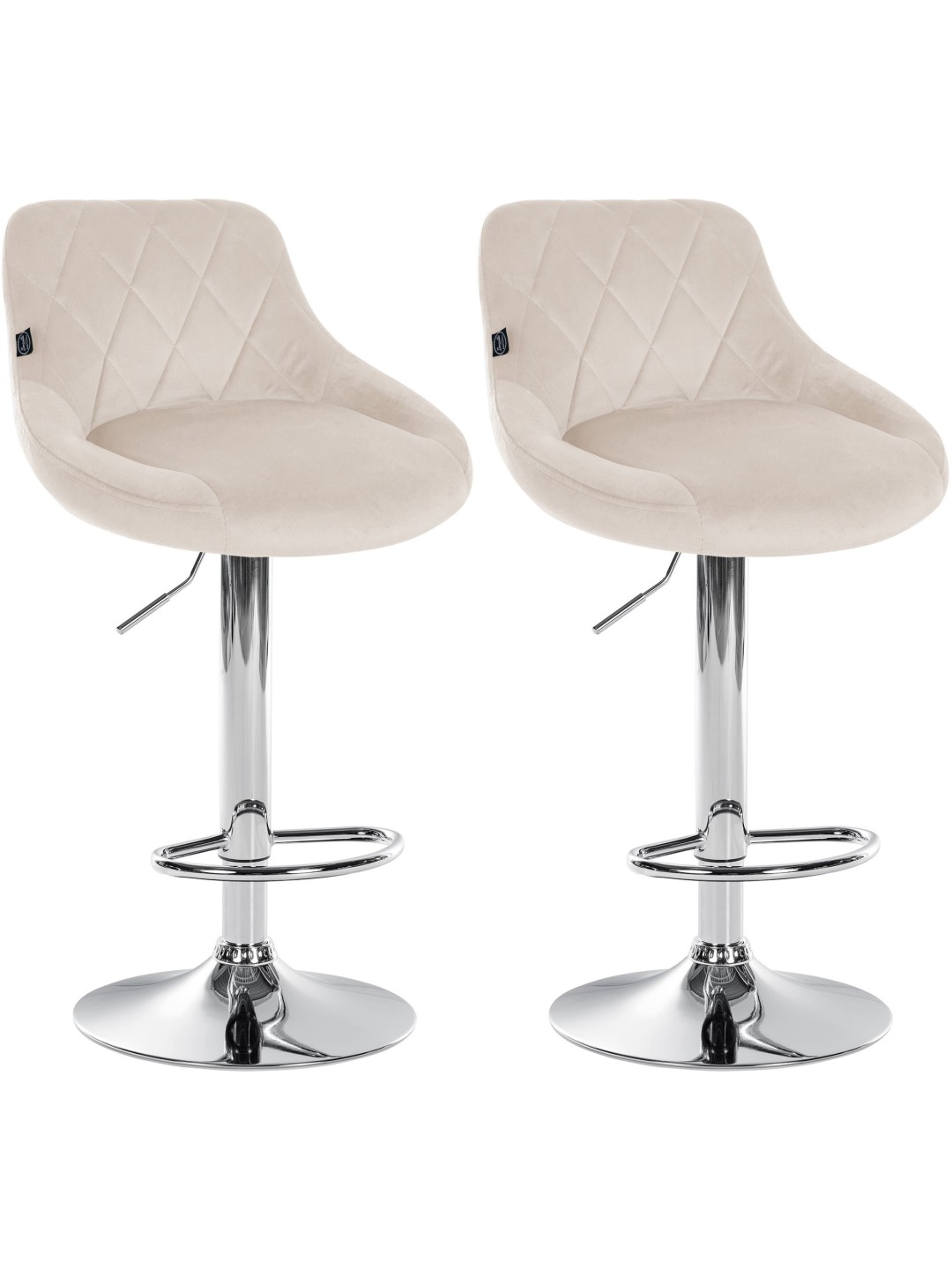 Lot de 2 tabourets de bar Lazio velours chrome, crème