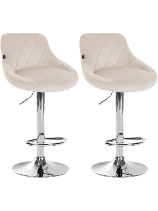 Lot de 2 tabourets de bar Lazio velours chrome, crème