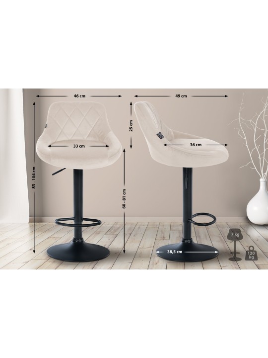 Lot de 2 tabourets de bar Lazio velours, crème Lot de 2 tabourets de bar Lazio velours, crème