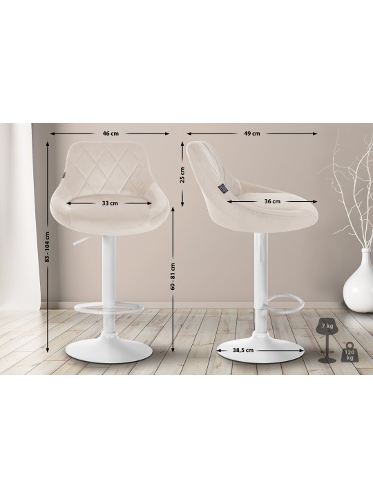 Lot de 2 tabourets de bar Lazio velours, crème Lot de 2 tabourets de bar Lazio velours, crème