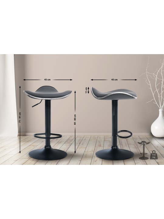 Tabouret de bar Shanghai similicuir noir, gris Tabouret de bar Shanghai similicuir noir, gris