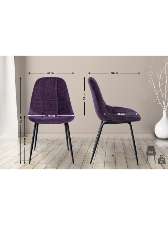 Lot de 2 chaises Tom tissu, violet Lot de 2 chaises Tom tissu, violet