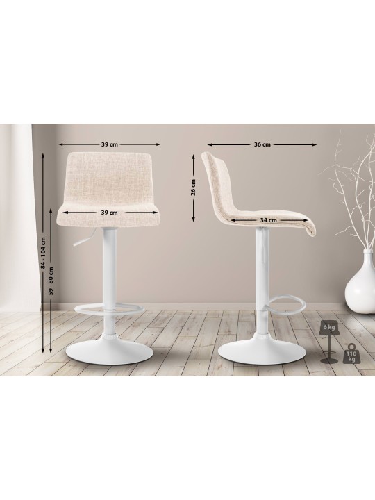 Tabouret de bar Hoover tissu W, crème