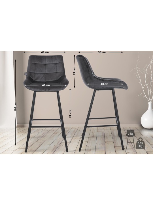 Tabouret de bar Weston velours, gris foncé