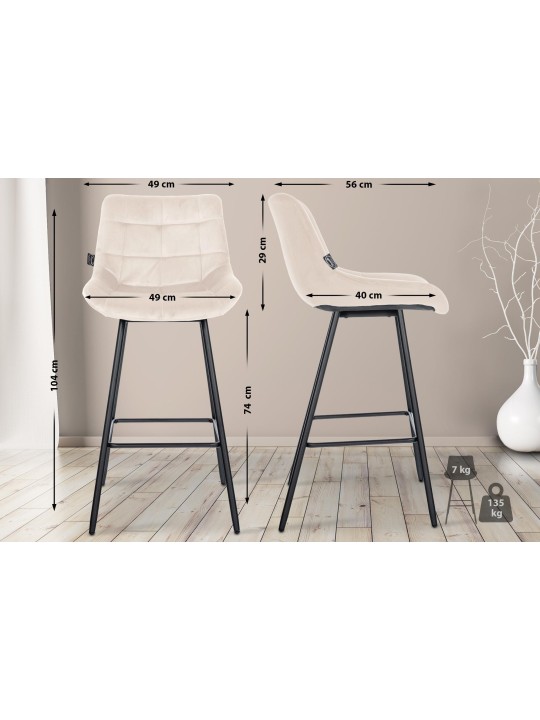 Tabouret de bar Weston velours, crème Tabouret de bar Weston velours, crème