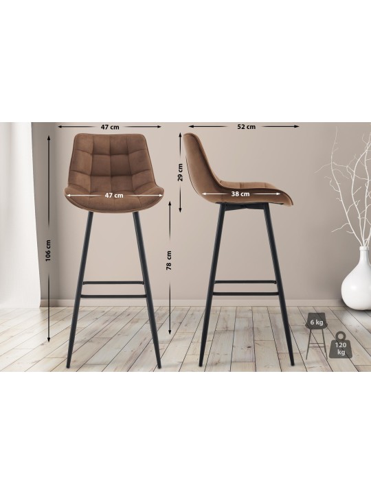 Tabouret de bar Dartford velours, brun