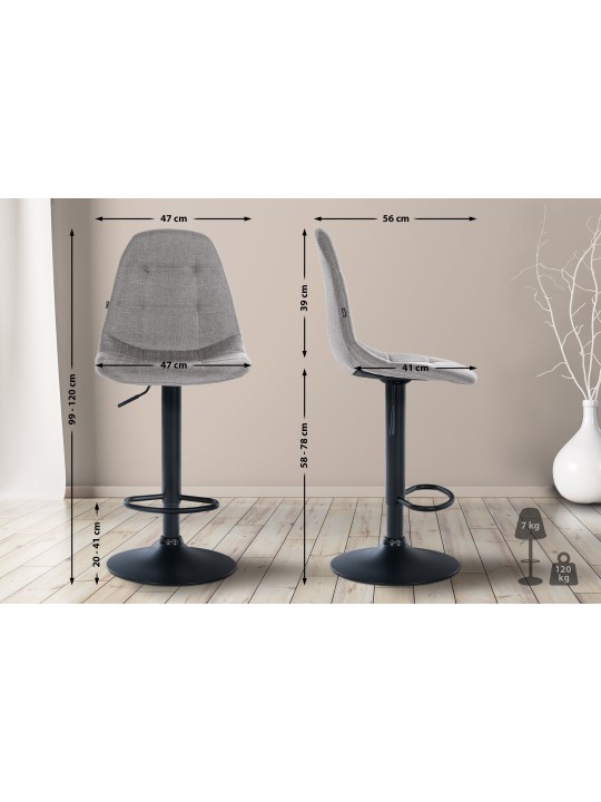Tabouret de bar Elmore tissu B, gris