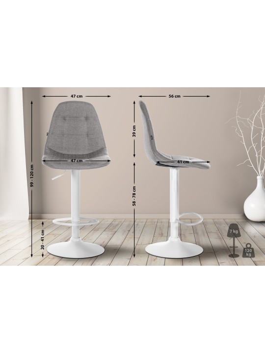 Tabouret de bar Elmore tissu W, gris