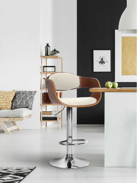 Tabouret de bar Kingston C, noyer/blanc