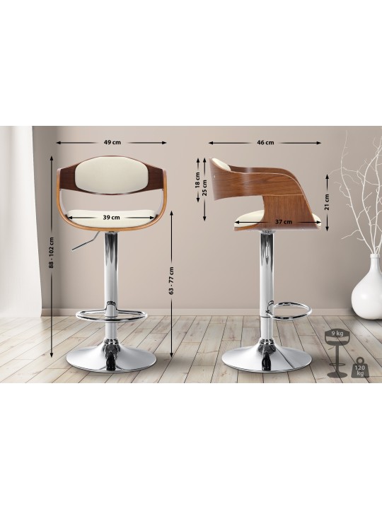 Tabouret de bar Kingston C, noyer/blanc