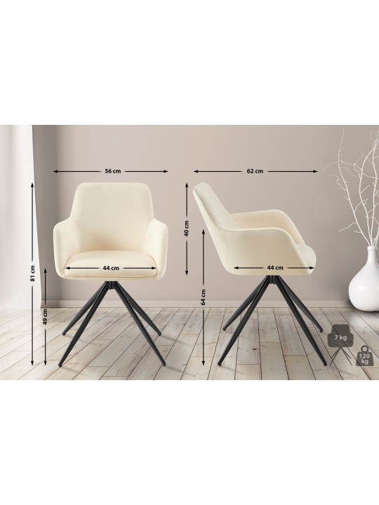 Chaise de salle à manger en velours Olema, crème