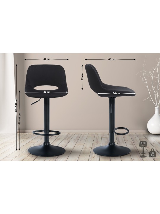 Tabouret de bar Camden velours, noir