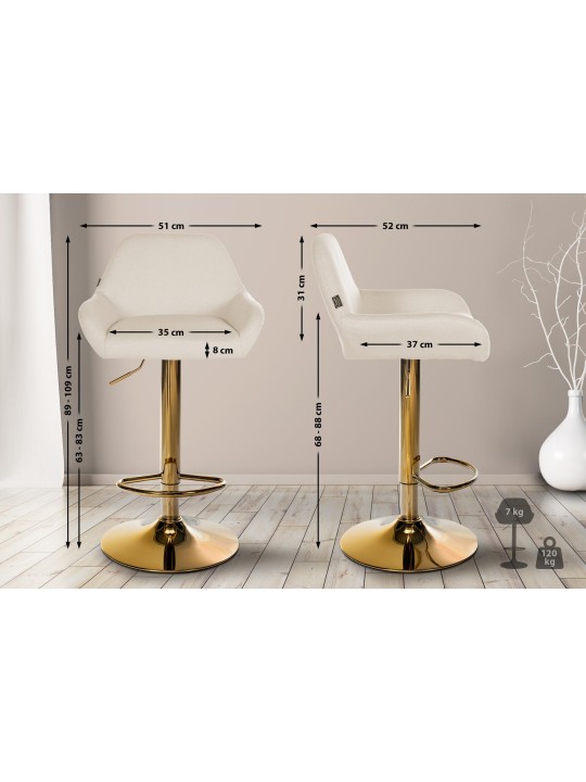 Tabouret de bar Braga Gold tissu, crème