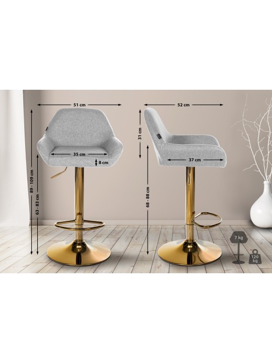 Tabouret de bar Braga Gold tissu, gris