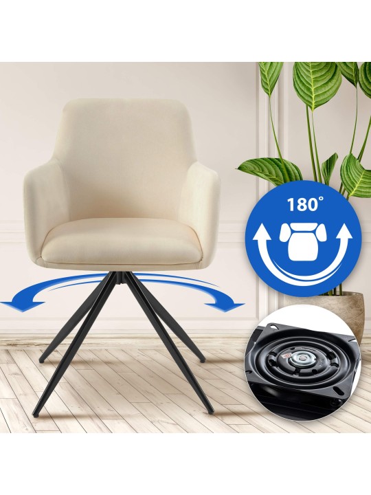 Chaise de salle à manger en velours Olema, crème