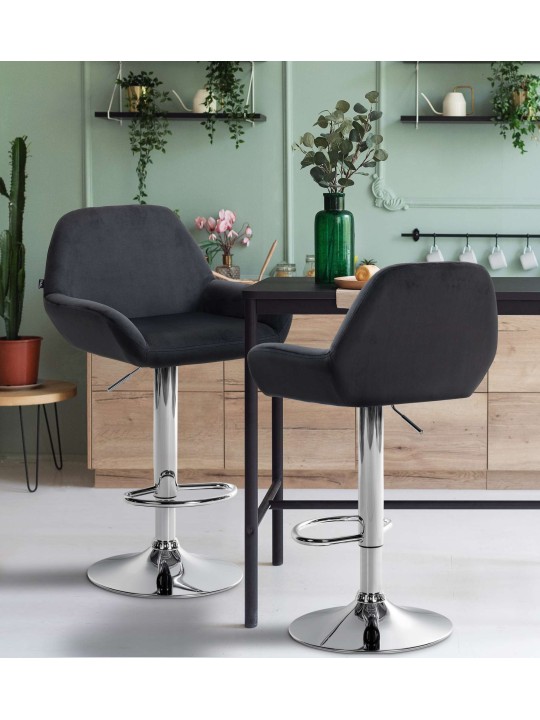 Tabouret de bar Braga velours chrome, noir
