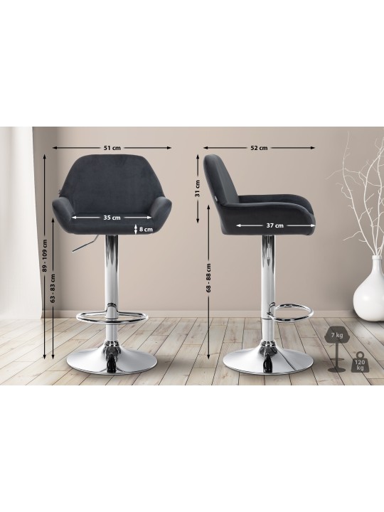 Tabouret de bar Braga velours chrome, noir