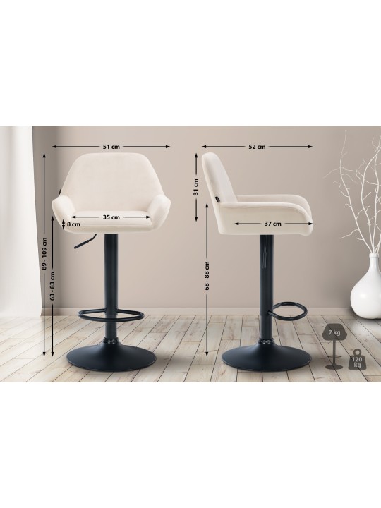 Tabouret de bar Braga velours, crème