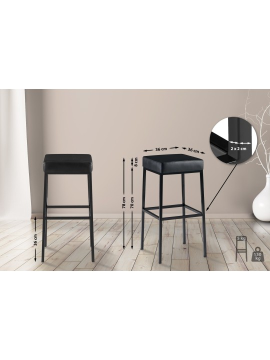 Lot de 2 tabourets de bar Montréal 80 simili cuir, noir