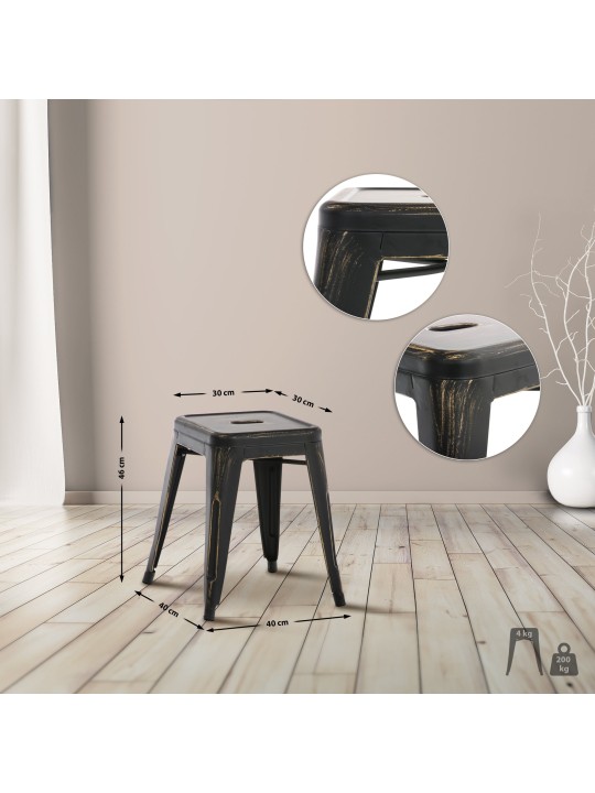 Tabouret Armin antique, noir-or