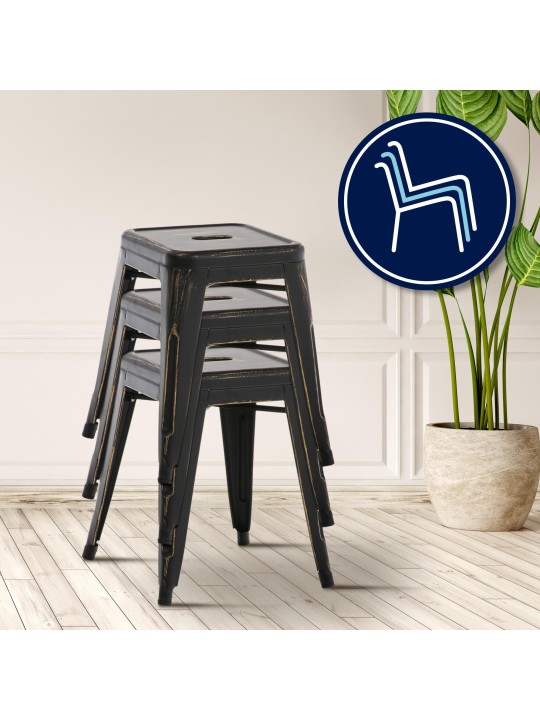 Tabouret Armin antique, noir-or