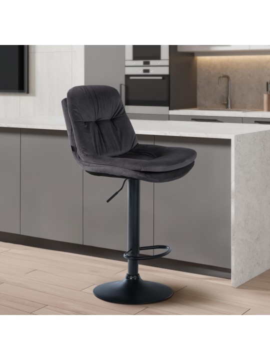 Tabouret de bar Laurel velours, gris foncé