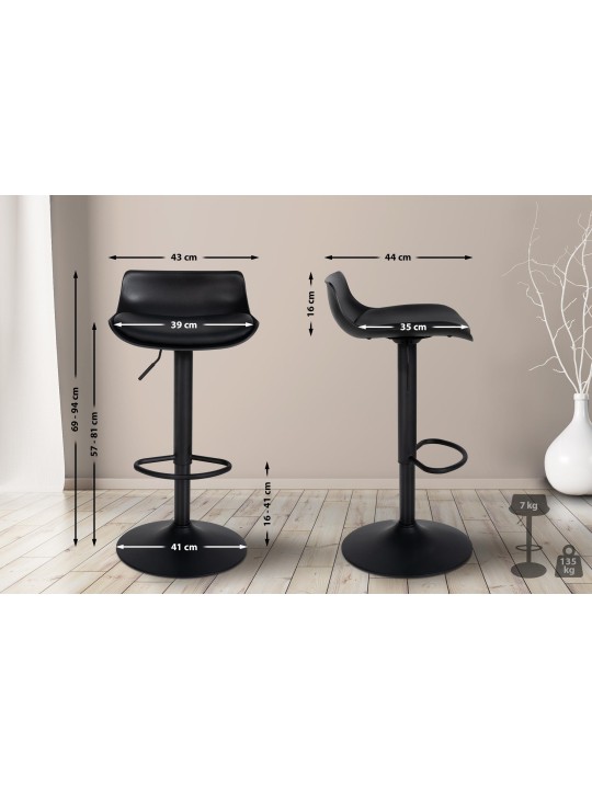 Lot de 2 tabourets de bar Aveiro simili cuir, noir Lot de 2 tabourets de bar Aveiro simili cuir, noir