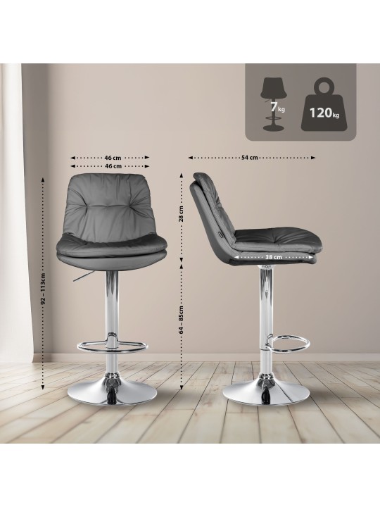 Tabouret de bar Laurel simili cuir chromé, gris
