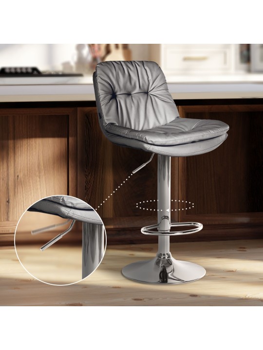 Tabouret de bar Laurel simili cuir chromé, gris