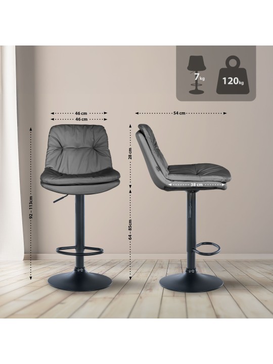 Tabouret de bar Laurel simili cuir, gris