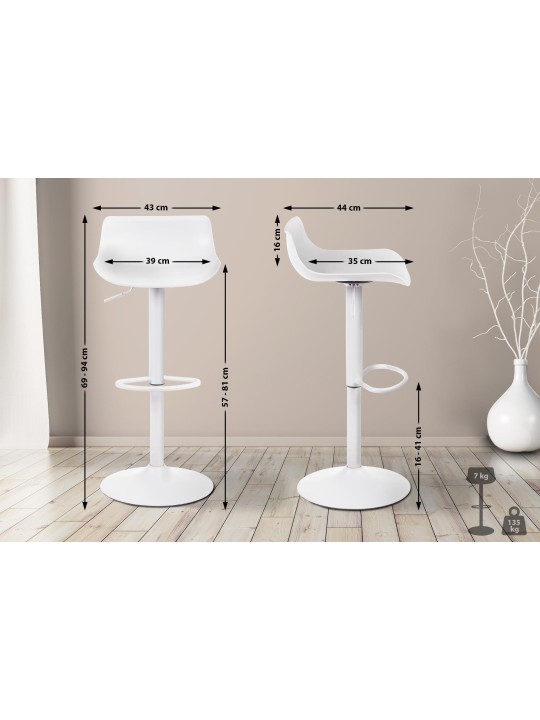 Ensemble de 2 tabourets de bar Aveiro, blanc Ensemble de 2 tabourets de bar Aveiro, blanc