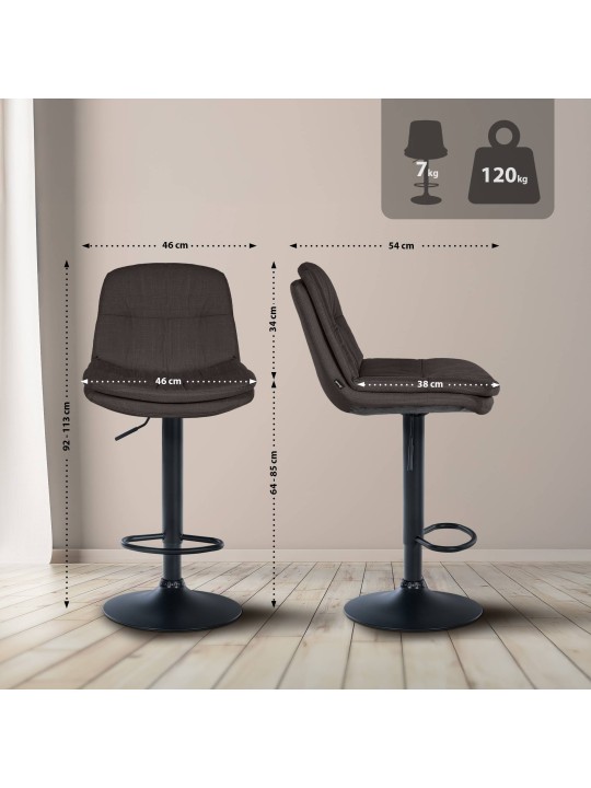 Tabouret de bar Laurel tissu, gris foncé
