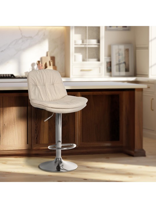 Tabouret de bar Laurel tissu chromé, crème