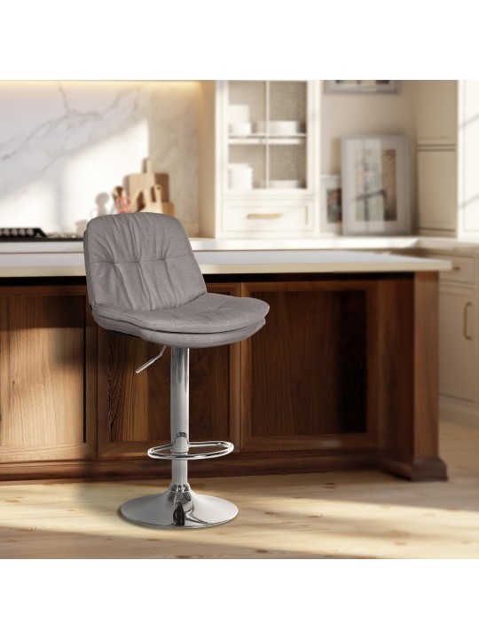 Tabouret de bar Laurel tissu chromé, gris